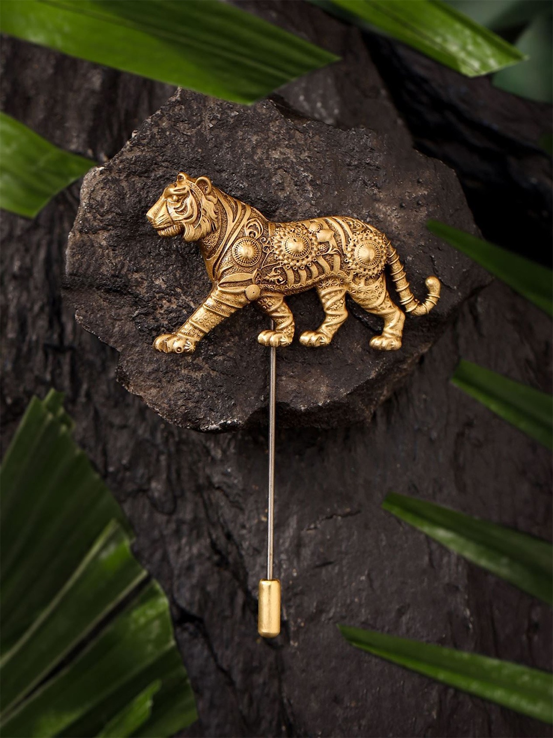 

COSA NOSTRAA Men Gold Toned Stride of Valor Tiger Brooch
