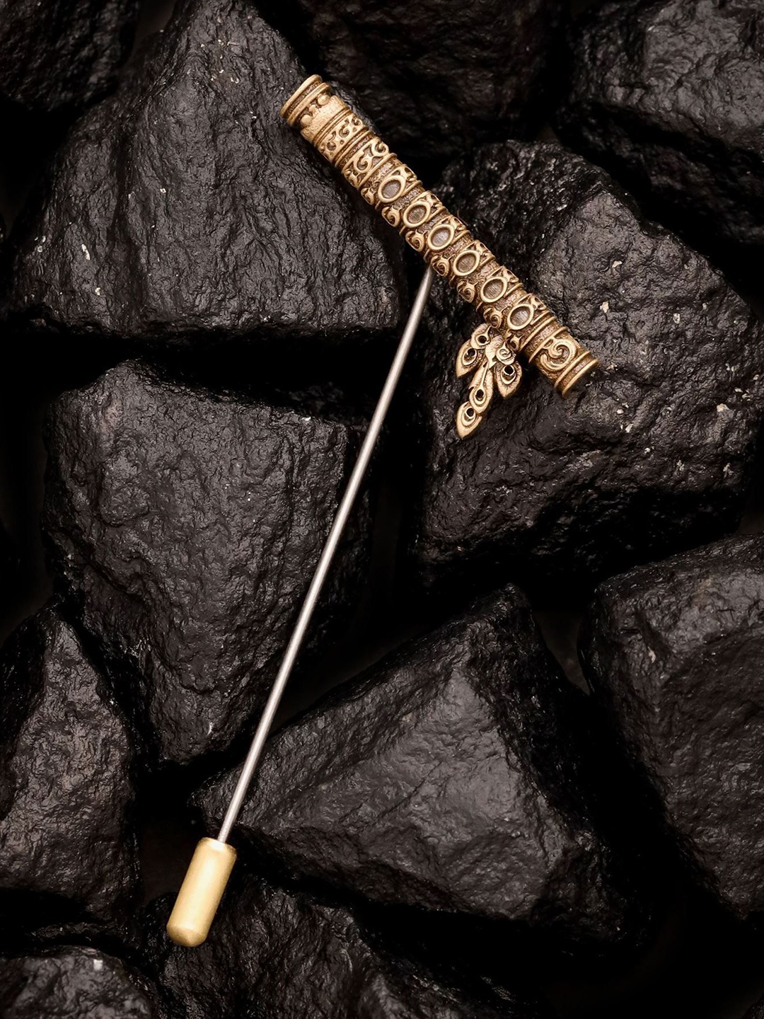 

COSA NOSTRAA Men Gold Toned Flute Lapel Pin Brooch, Metallic