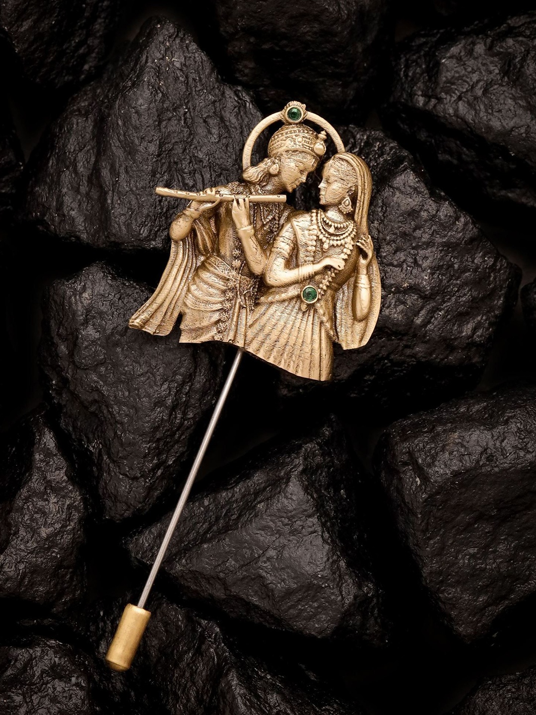 

COSA NOSTRAA Men Gold Toned Radha-Krishna Lapel Pin Brooch