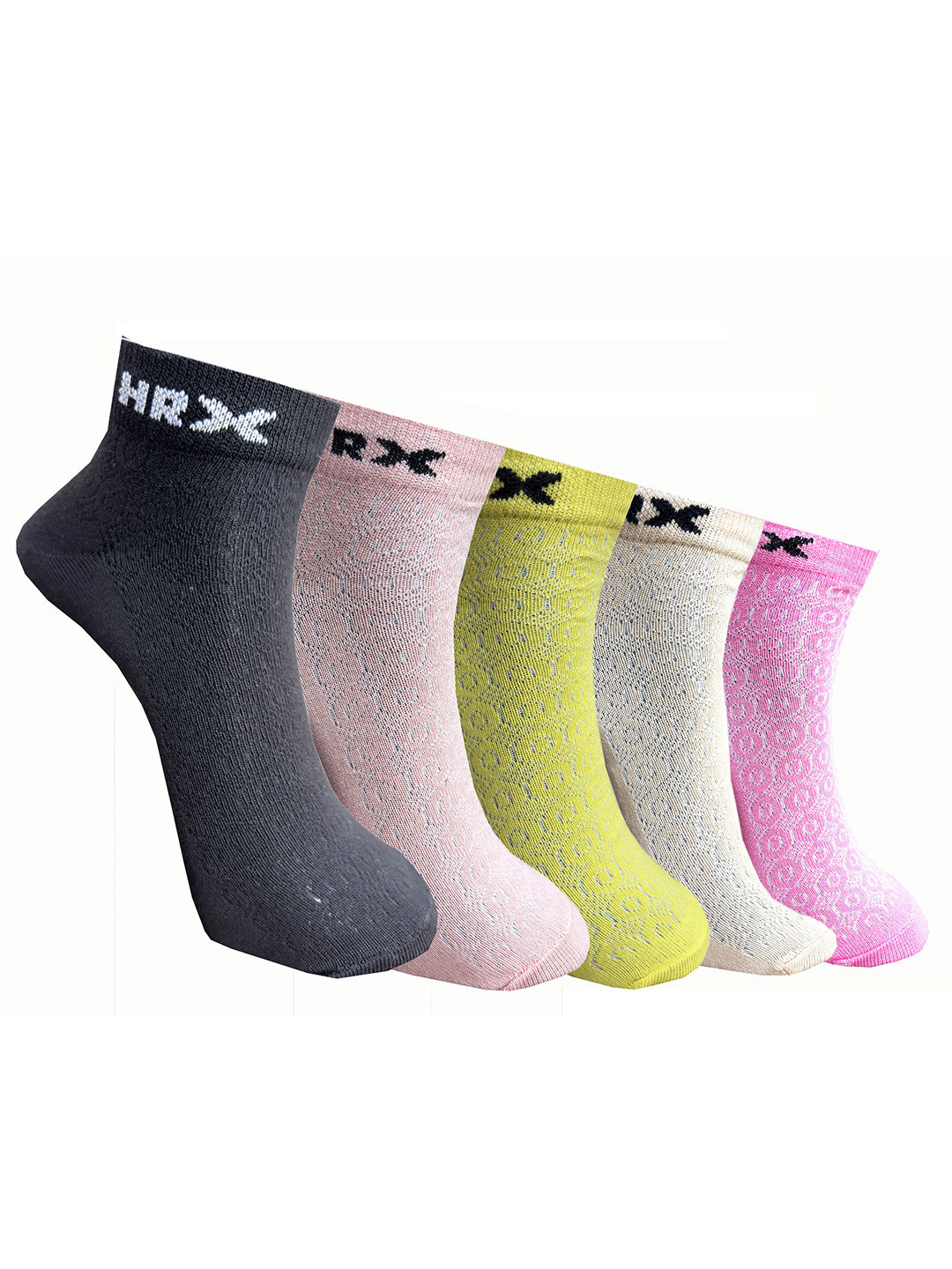 

HRX by Hrithik Roshan Women Pack Of 5 Patterned Ankle Length Socks, Pink