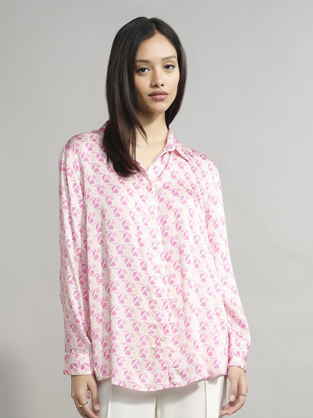 

AND Women Geometric Print Shirt Style Top, White