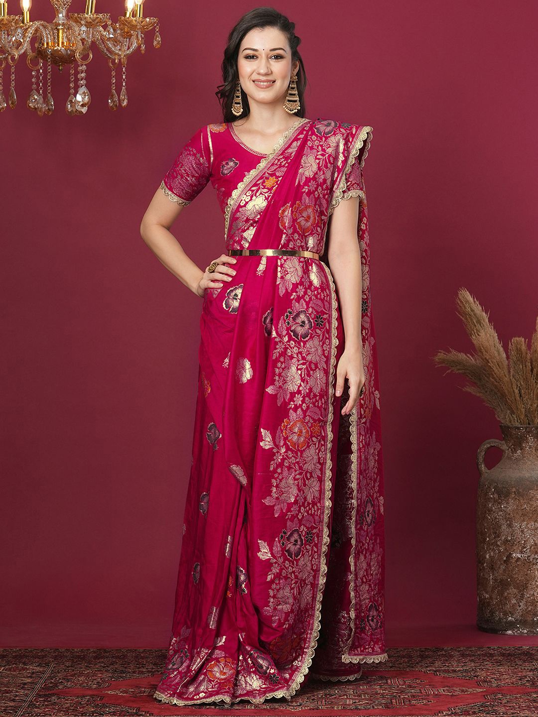 

Satrani Woven Design Zari Banarasi Saree, Pink