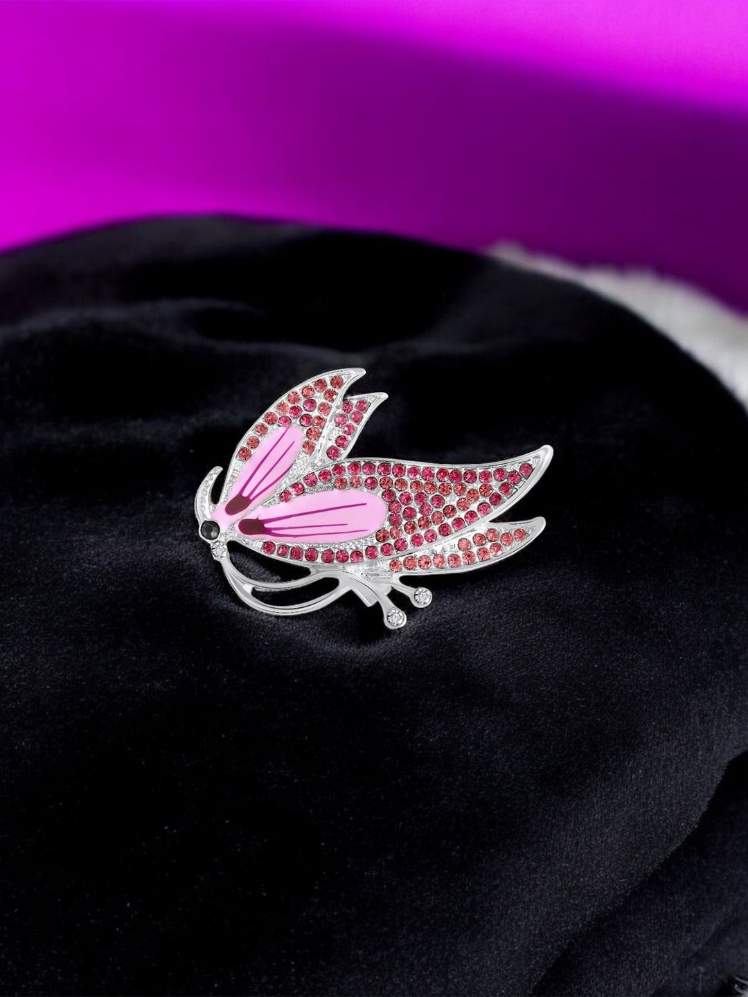 

Mahi Meenakari Work Enamel Stone Studded Butterfly-Shaped Lapel Pin, Pink