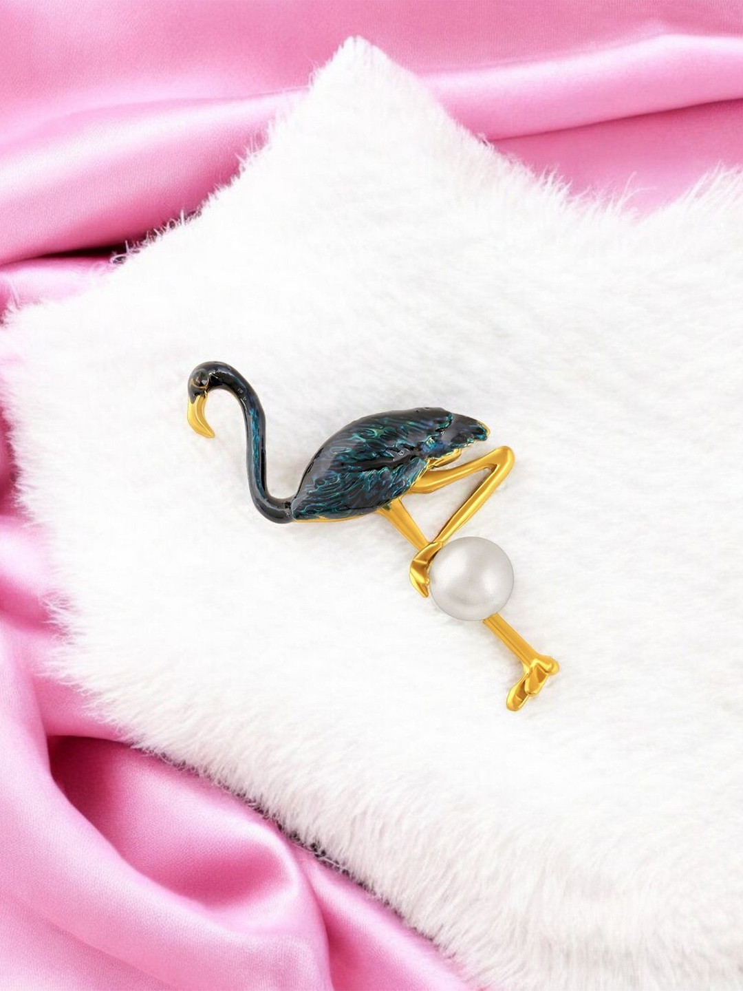 

Mahi Women Meenakari Flemingo Shaped Brooch, Gold