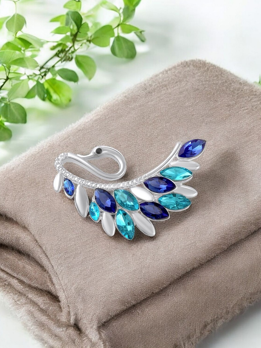 

Mahi Women Swan Shaped Stone Studded Brooch, Blue