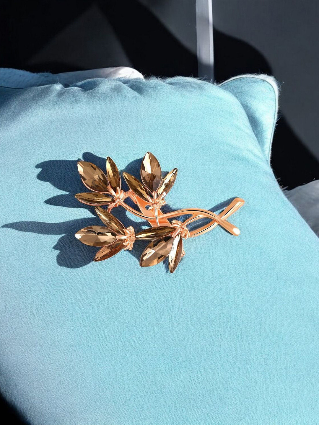 

Mahi Elegant Floral Stone Studded Brooch Lapel Pin, Gold