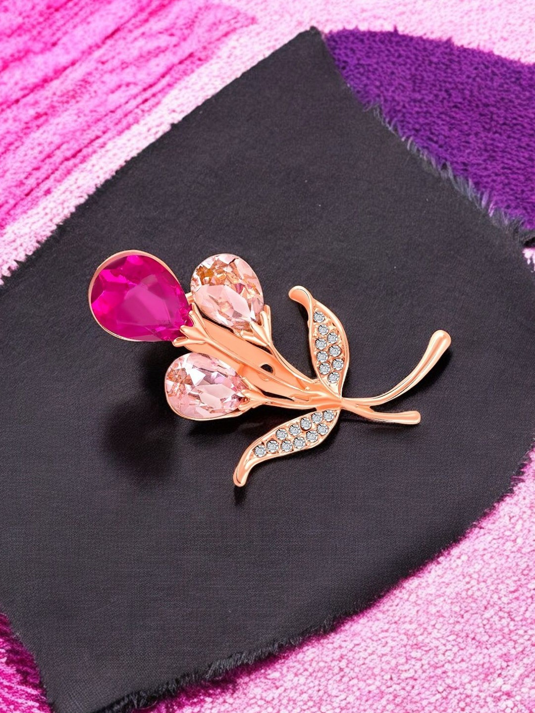 

Mahi Gorgeous Flowerlet Stone Studded Lapel Pin Brooch, Rose gold