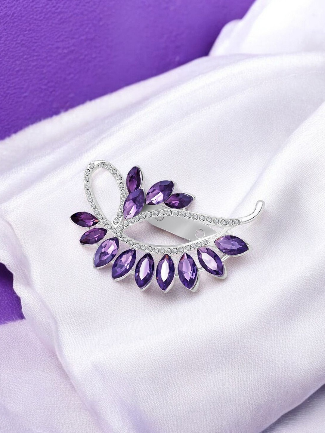 

Mahi Elegant Floral Stone Studded Lapel Pin Brooch, Silver