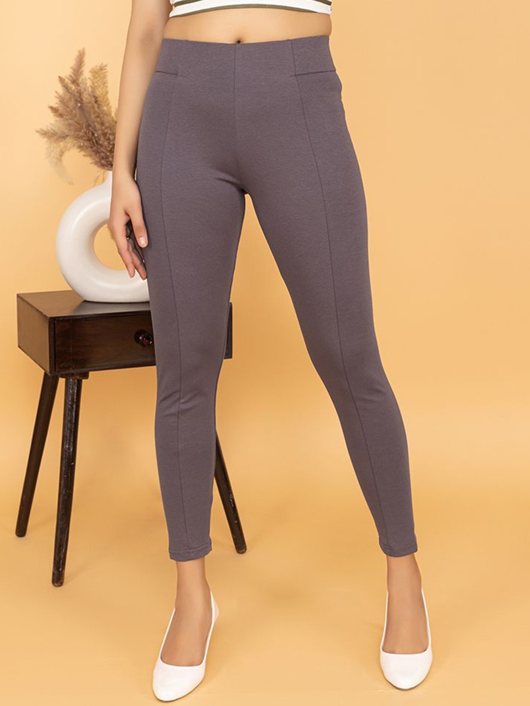 

Mlada Women Cotton Slim Fit High Waist Jeggings With Elastic Waist Band, Brown