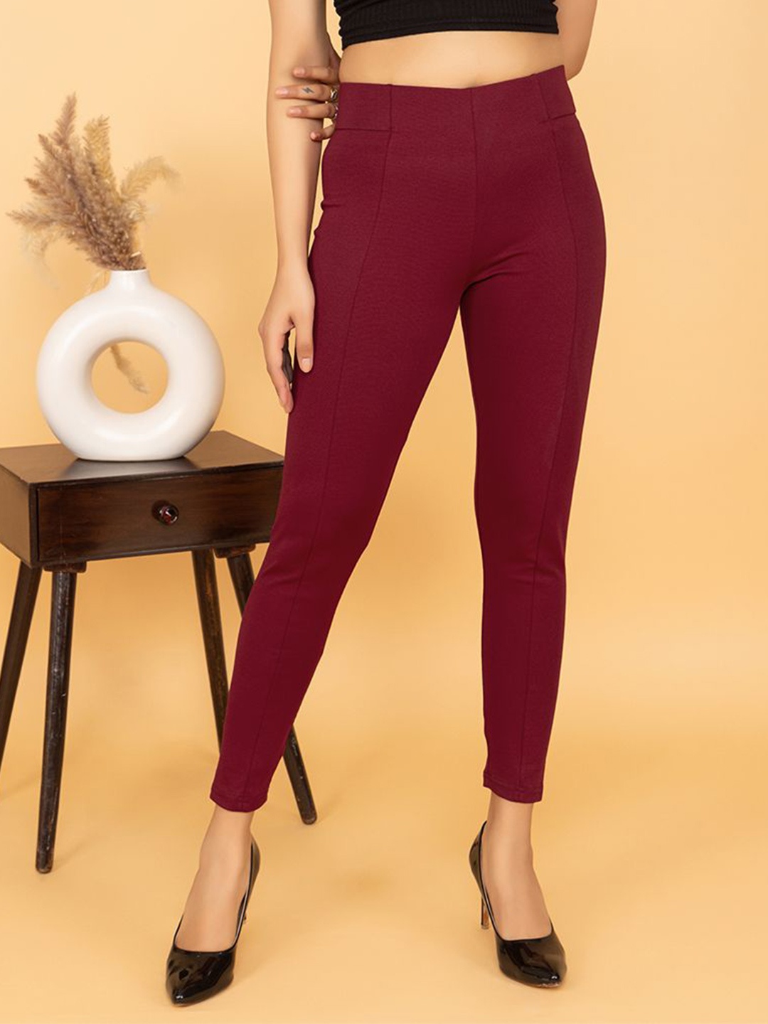 

Mlada Women Cotton Slim Fit High Waist Jeggings With Elastic Waist Band, Rose