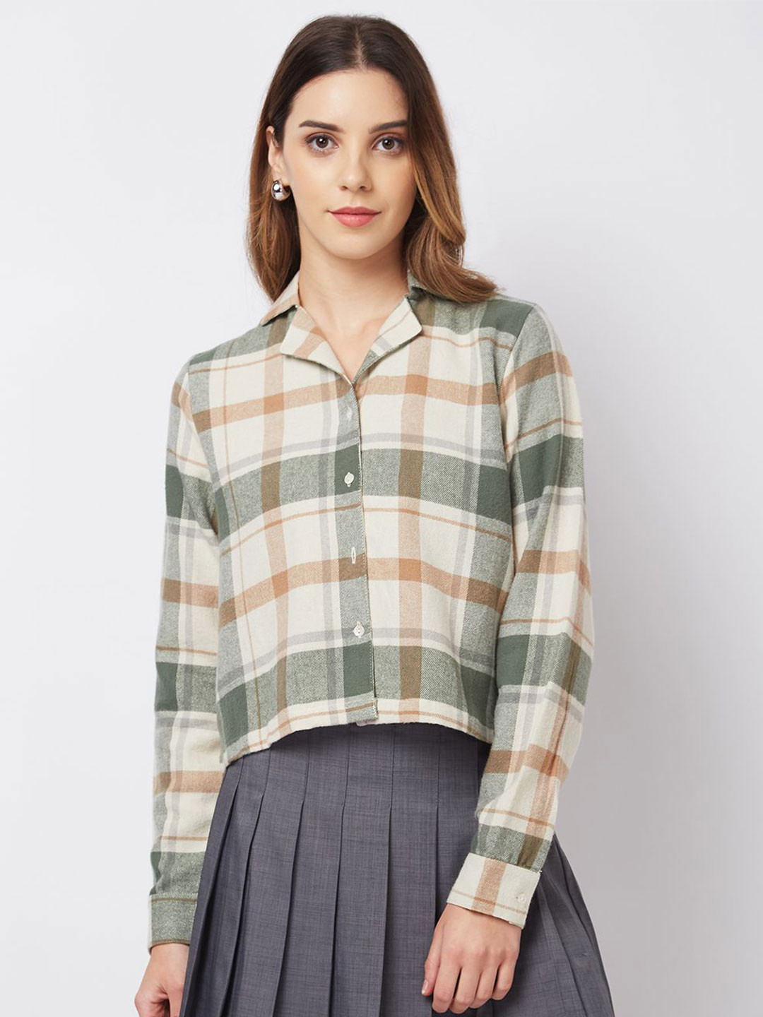 

HERE&NOW Women Checked Cotton, Green