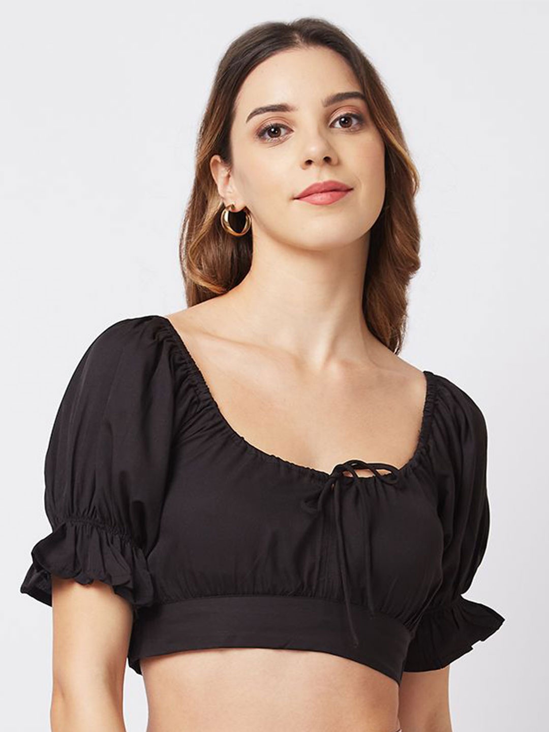 

HERE&NOW Bell Sleeve Blouson Crop Top, Black
