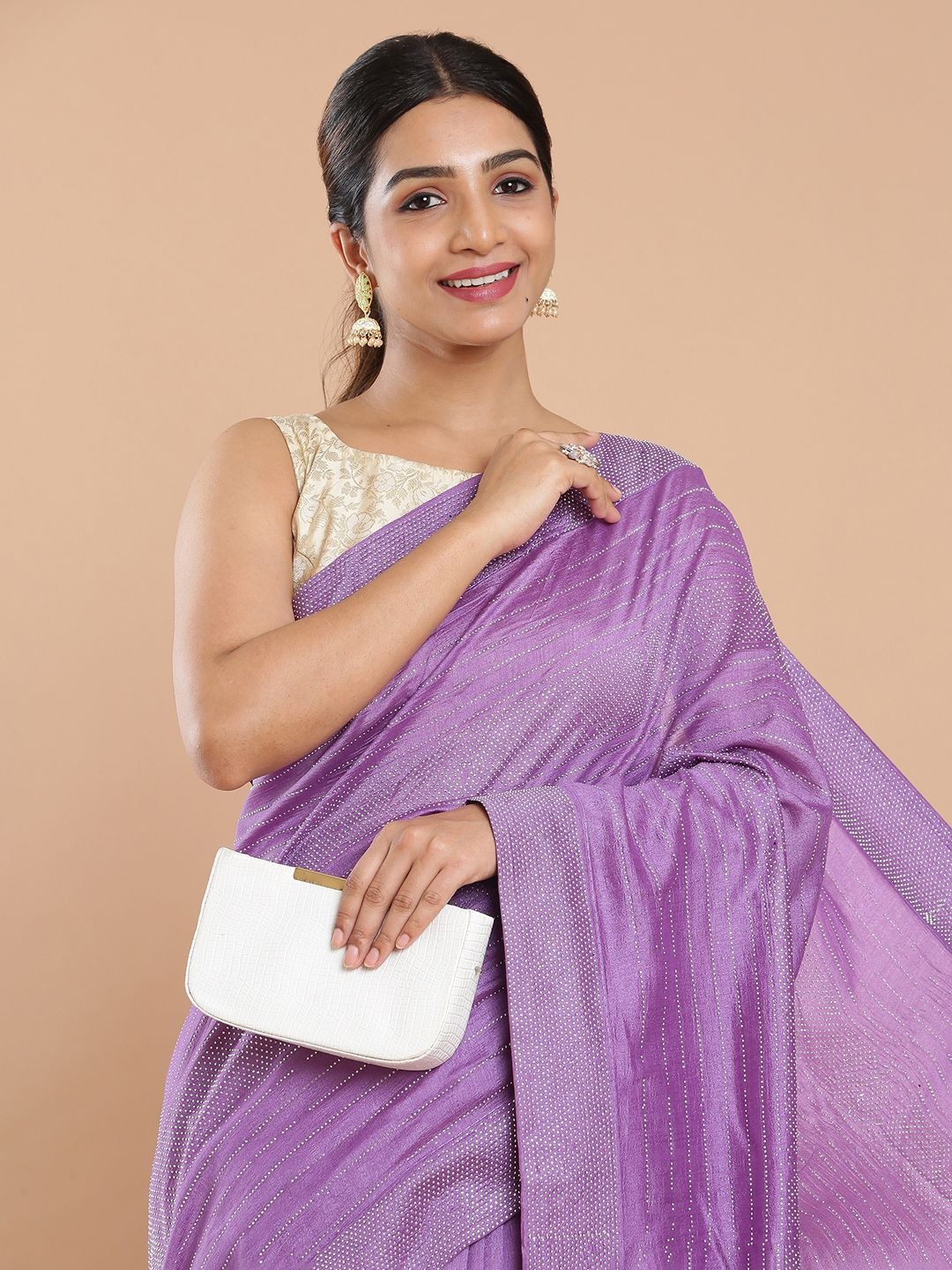

Kalyan Silks Embellished Beads and Stones Saree, Lavender