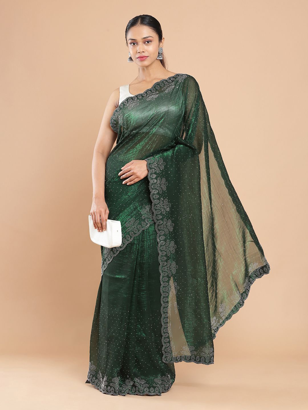 

Kalyan Silks Embellished Beads and Stones Saree, Green