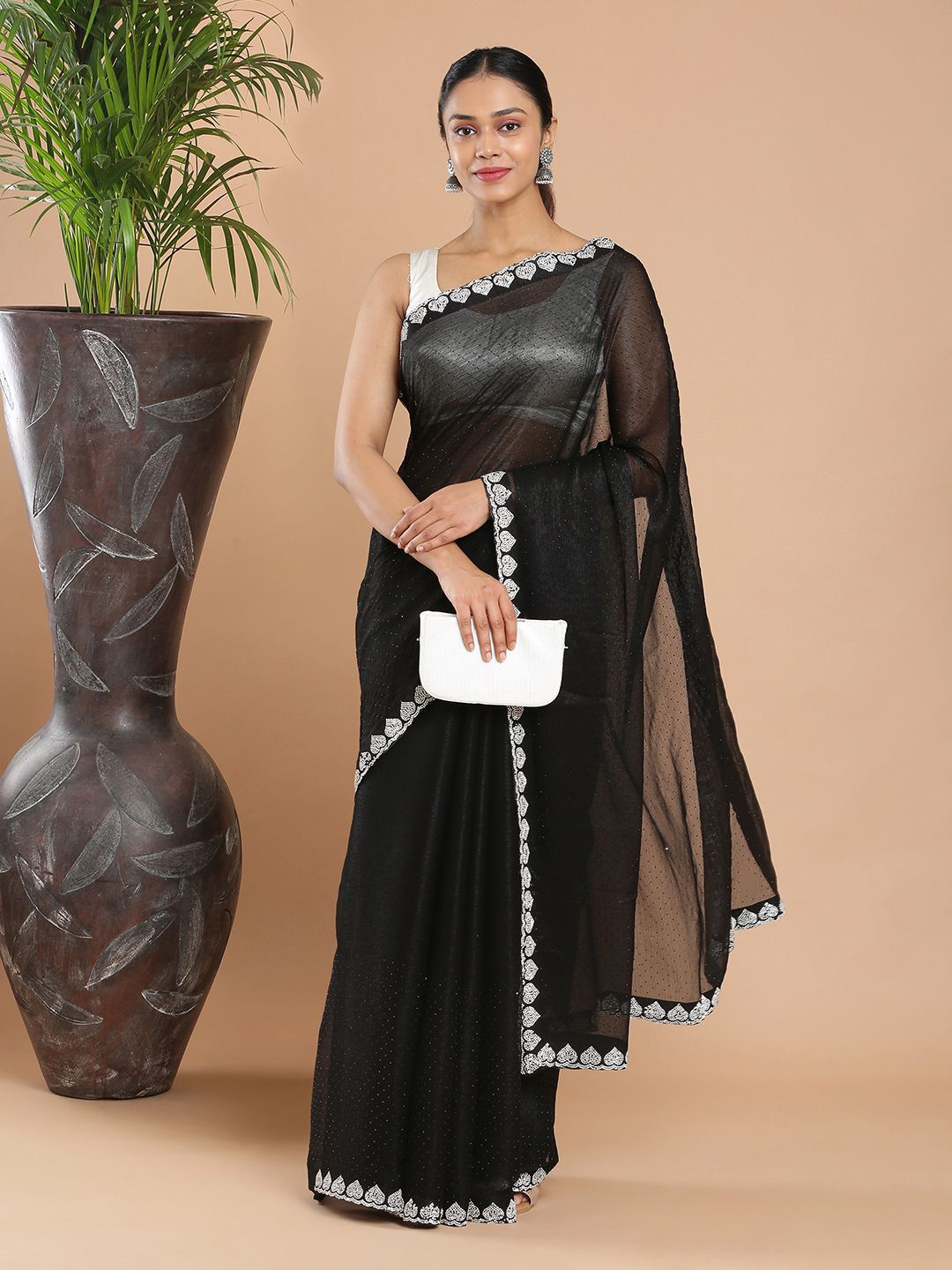 

Kalyan Silks Embellished Beads and Stones Saree, Black
