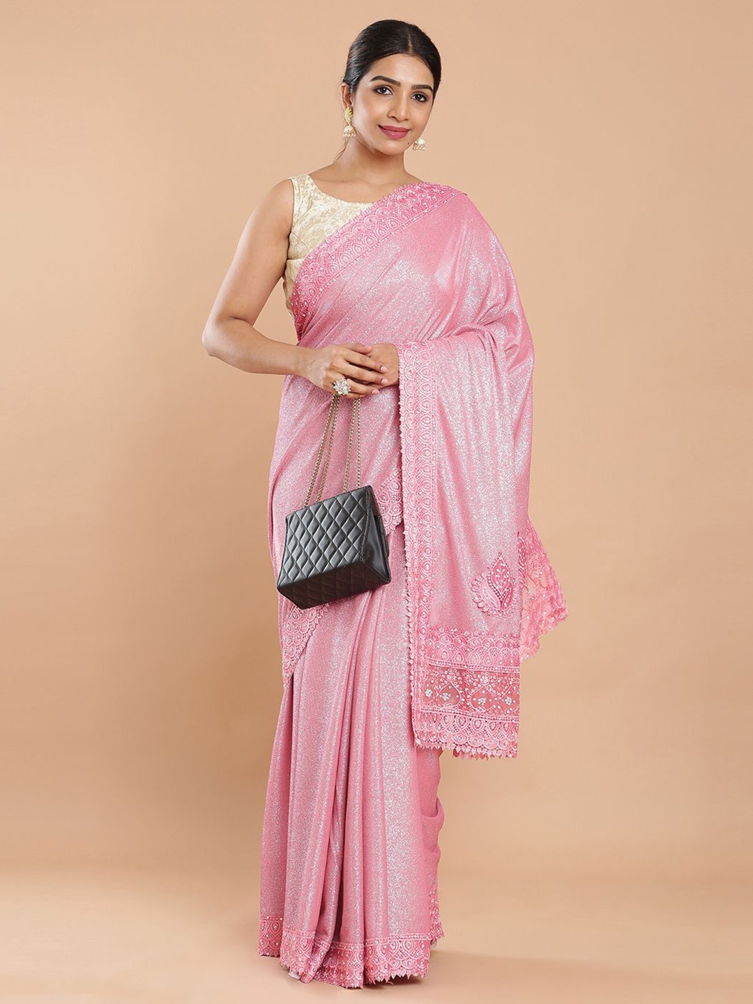 

Kalyan Silks Embellished Patchwork Saree, Pink