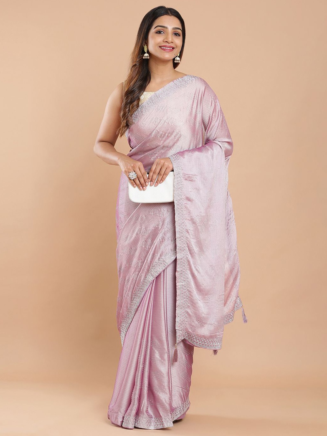 

Kalyan Silks Embellished Beads and Stones Saree, Lavender