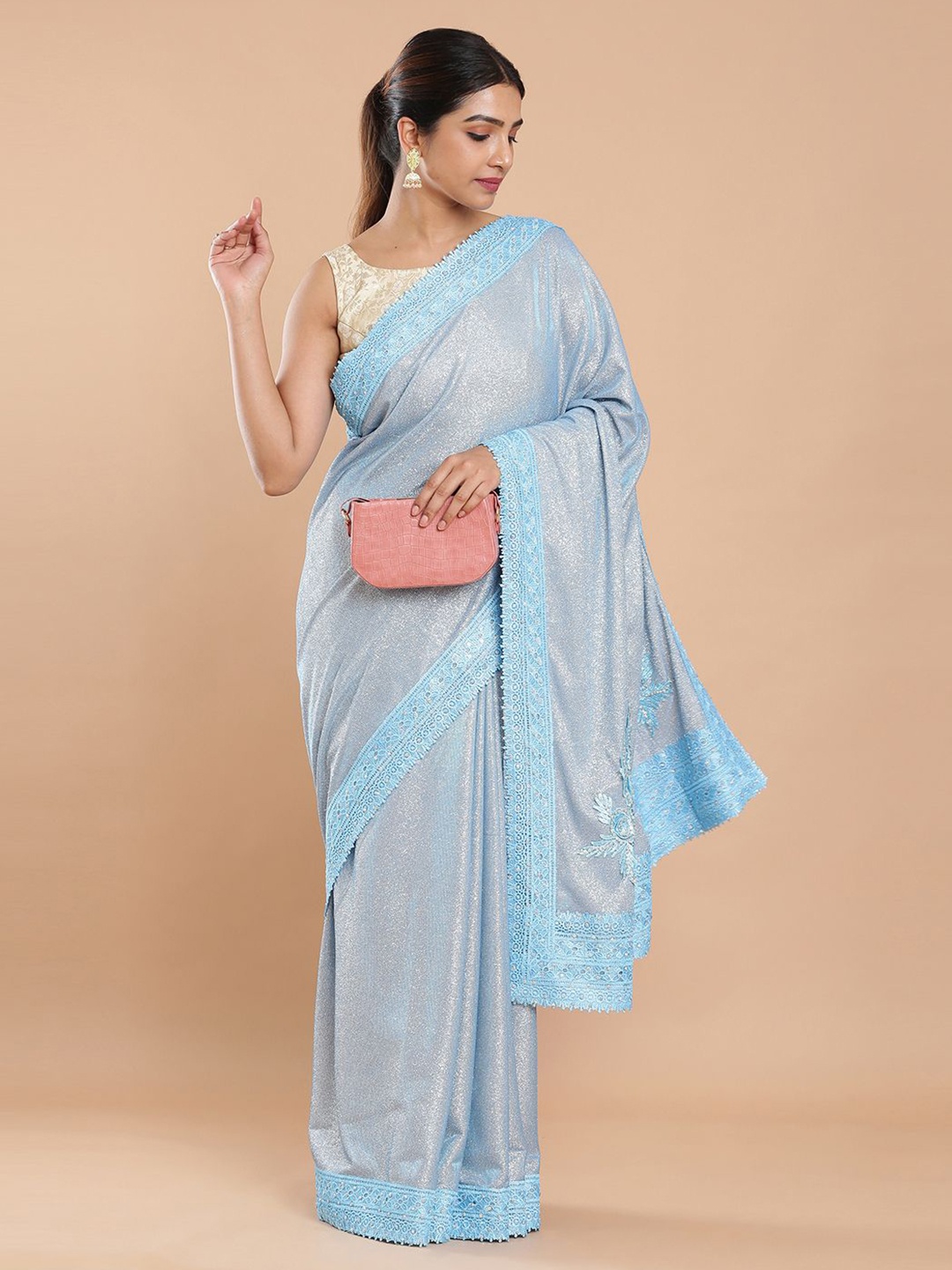 

Kalyan Silks Embellished Patchwork Saree, Blue