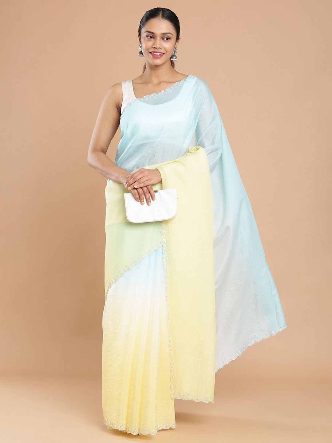 

Kalyan Silks Women Embellished Ombre Dyed Saree With Stone Worked Border, Yellow