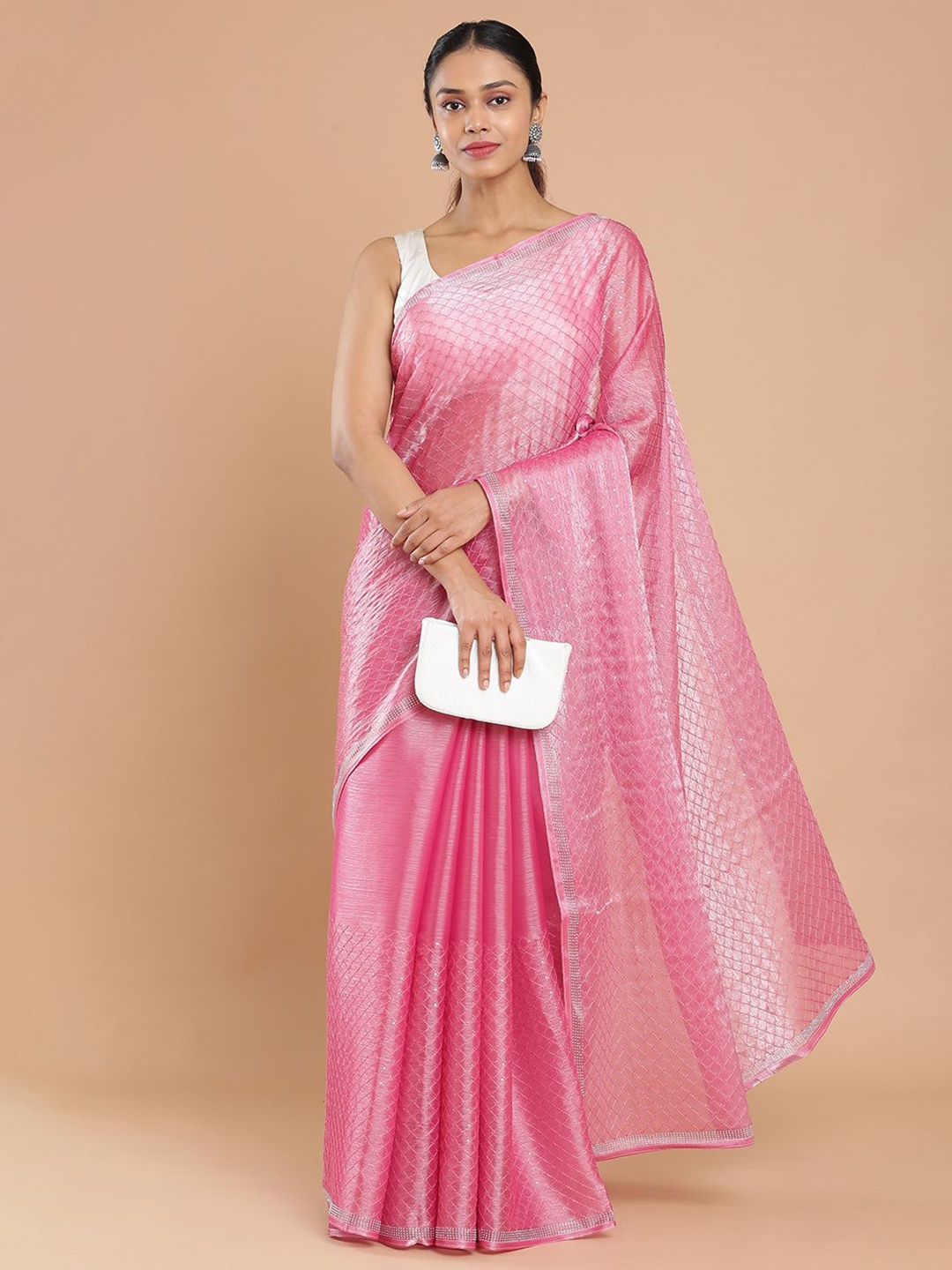 

Kalyan Silks Embellished Embroidered Organza Saree, Pink