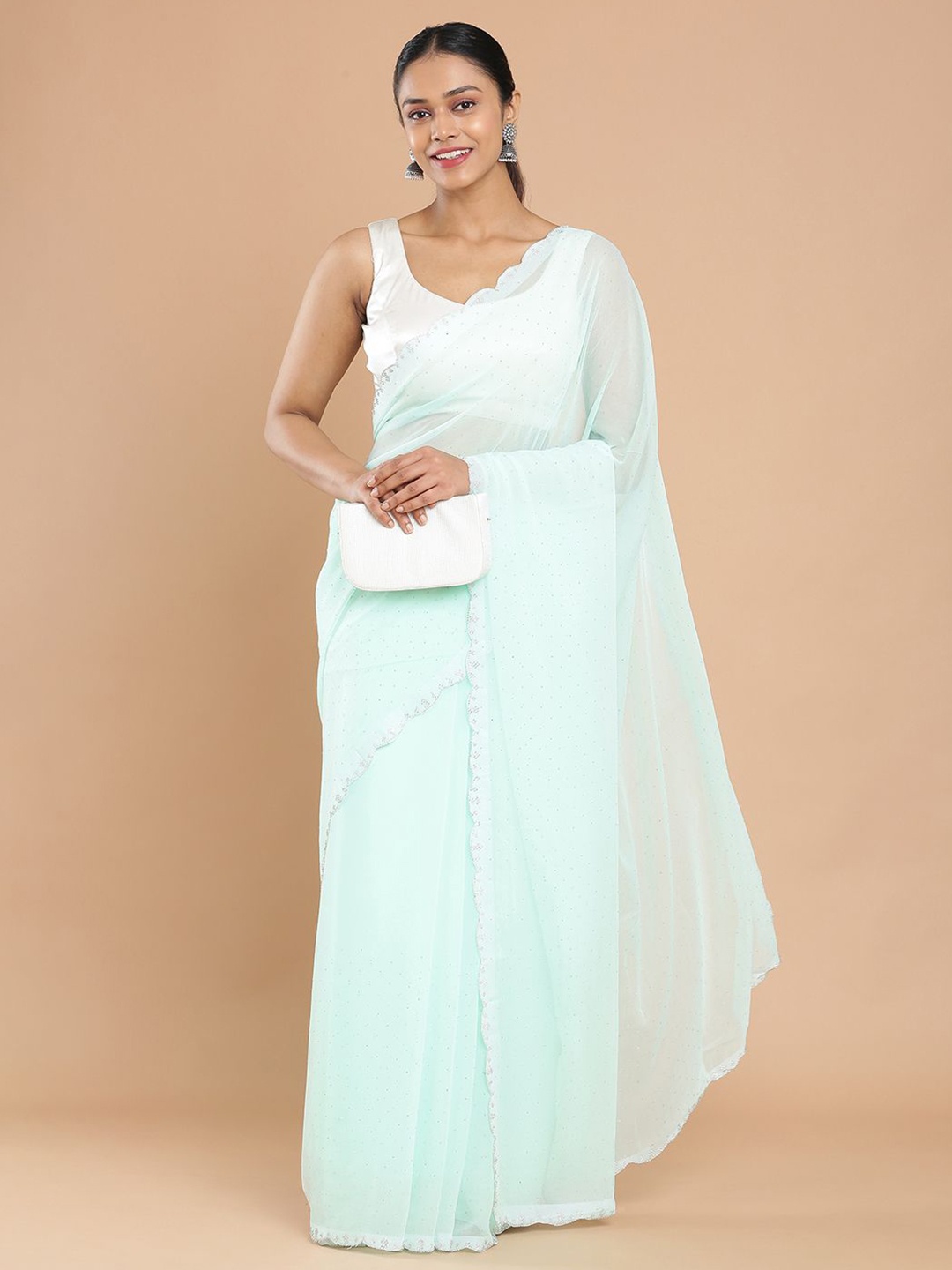 

Kalyan Silks Embellished Beads and Stones Saree, Green