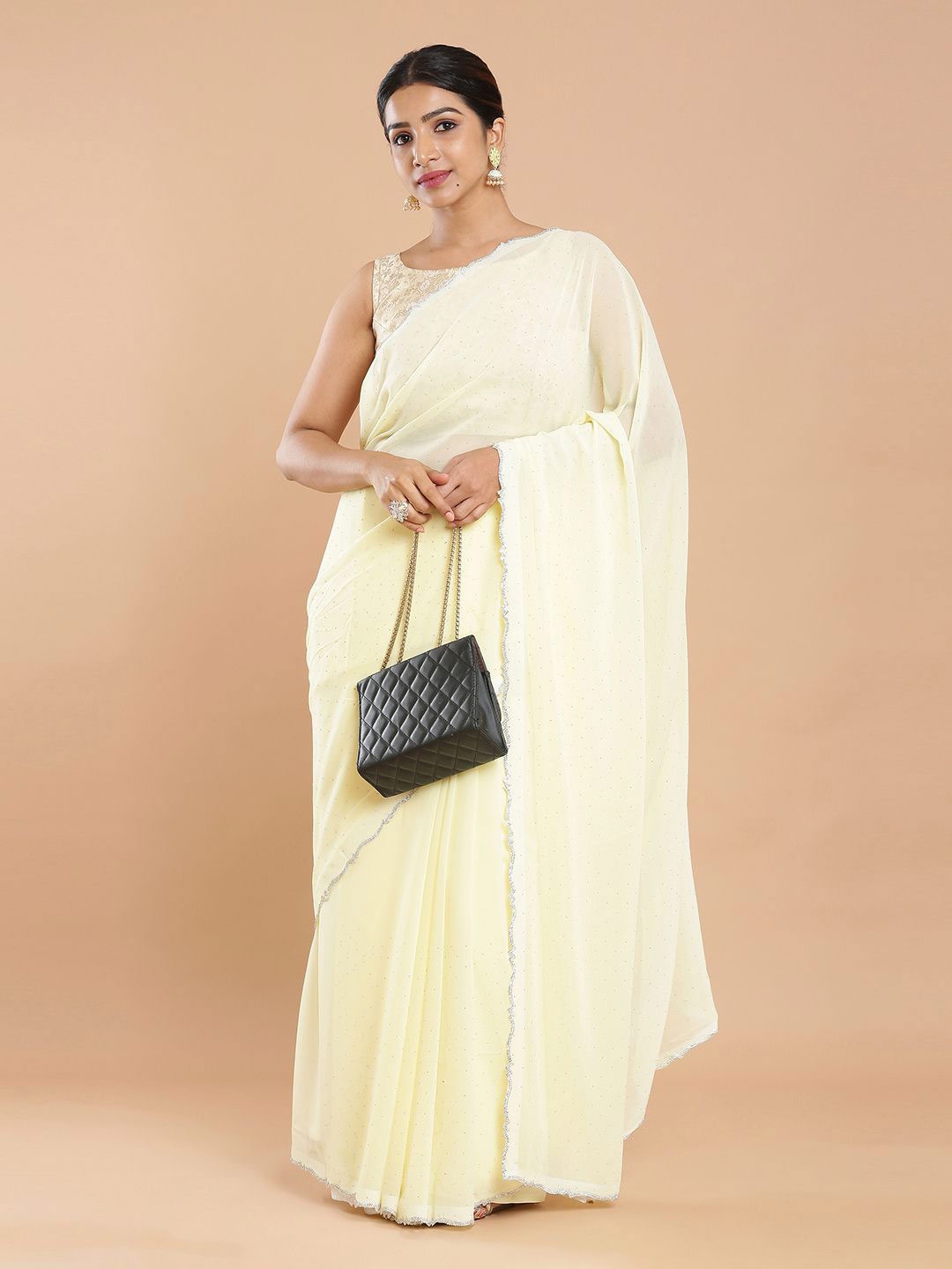 

Kalyan Silks Embellished Beads and Stones Saree, White