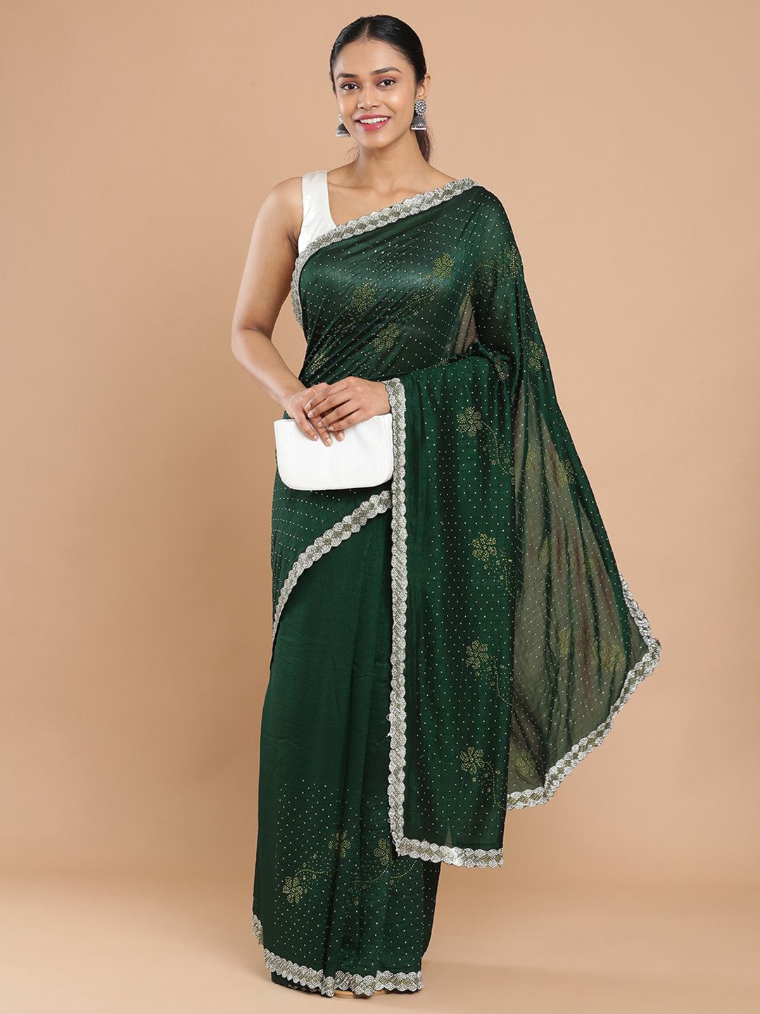 

Kalyan Silks Embellished Beads and Stones Designer Saree, Green