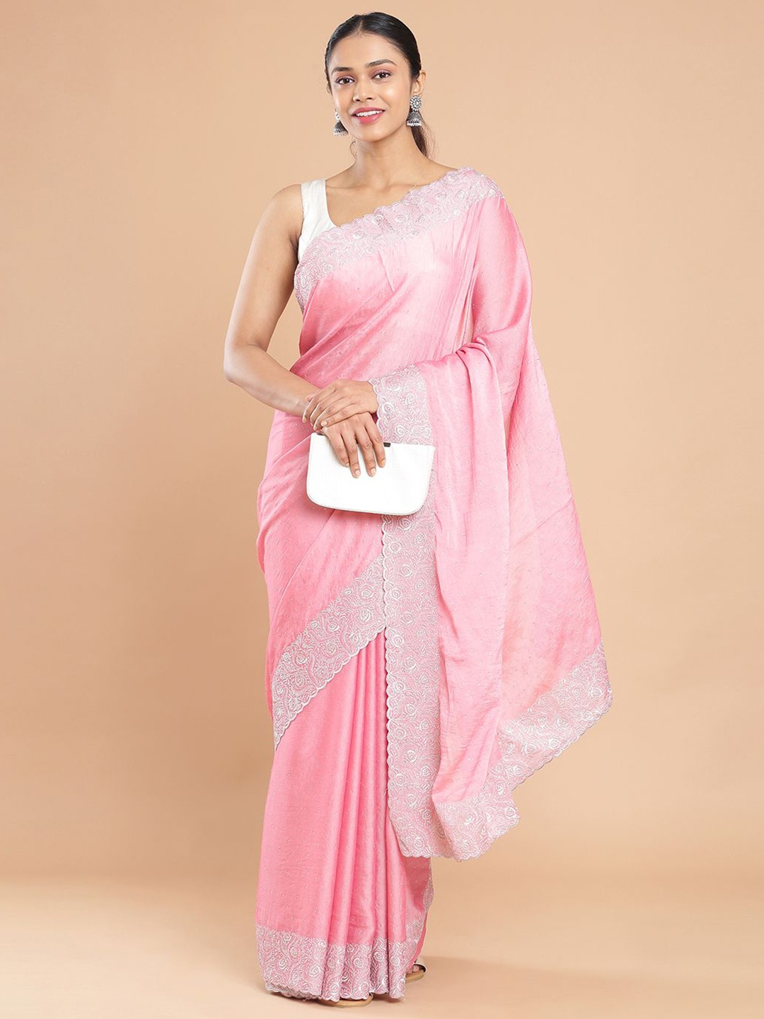 

Kalyan Silks Embellished Embroidered Saree, Peach