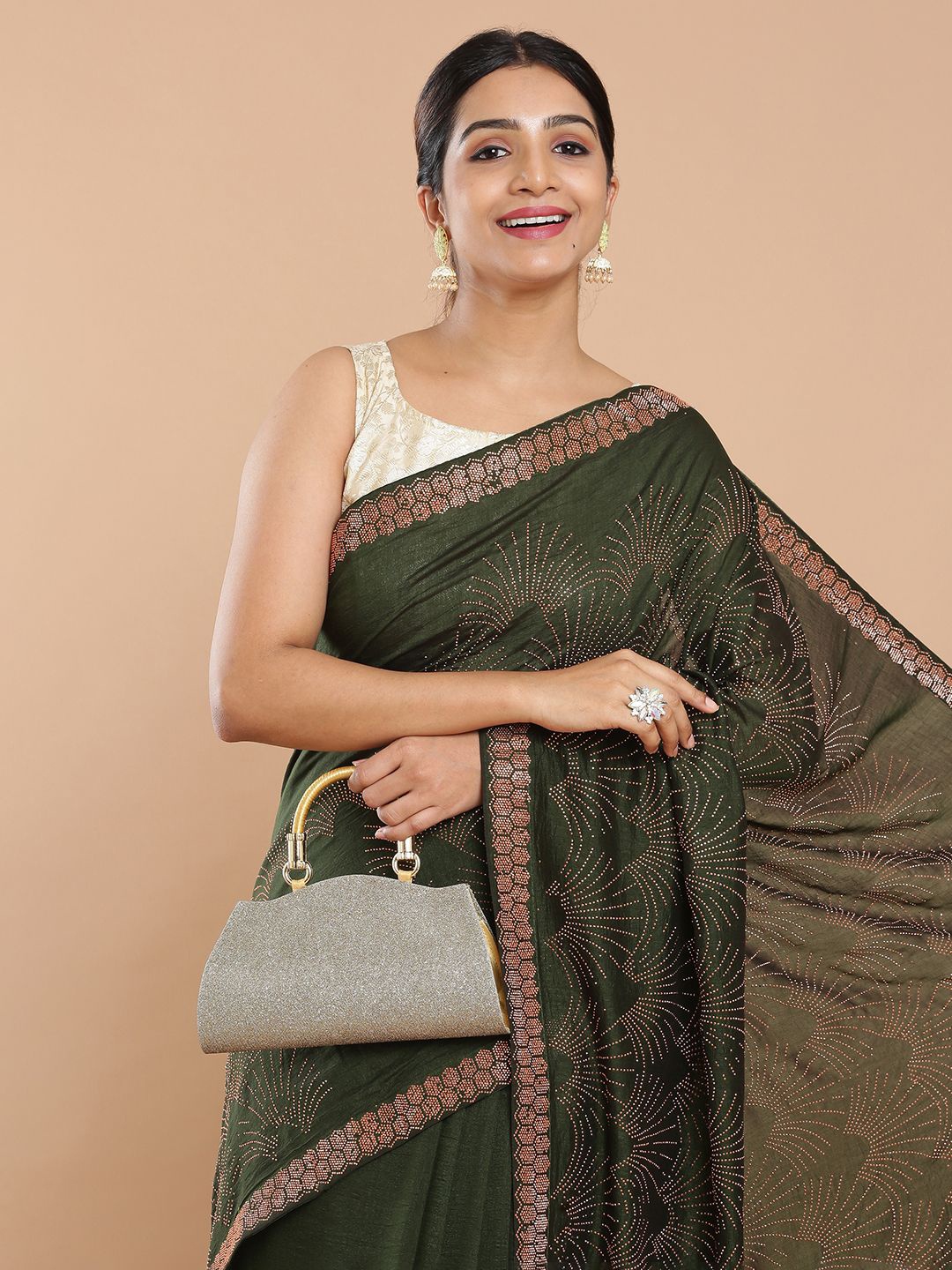 

Kalyan Silks Embellished Beads and Stones Saree, Green