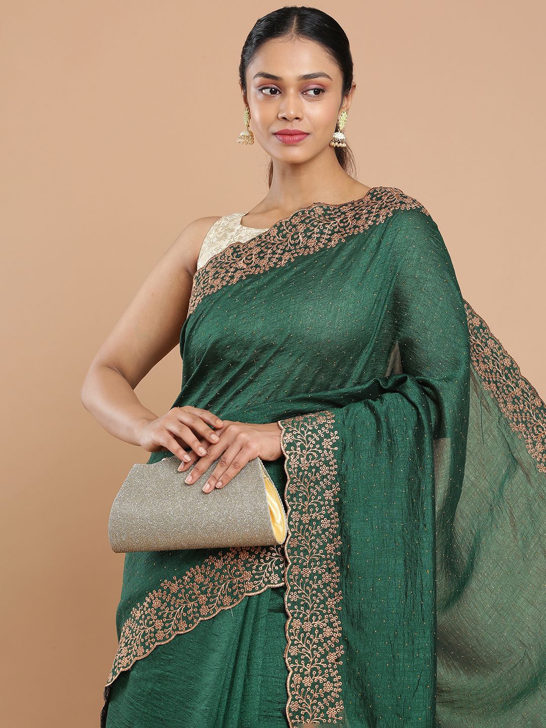 

Kalyan Silks Embellished Beads and Stones Saree, Green