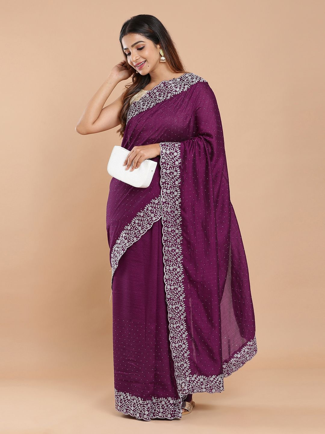 

Kalyan Silks Floral Beads and Stones Saree, Purple