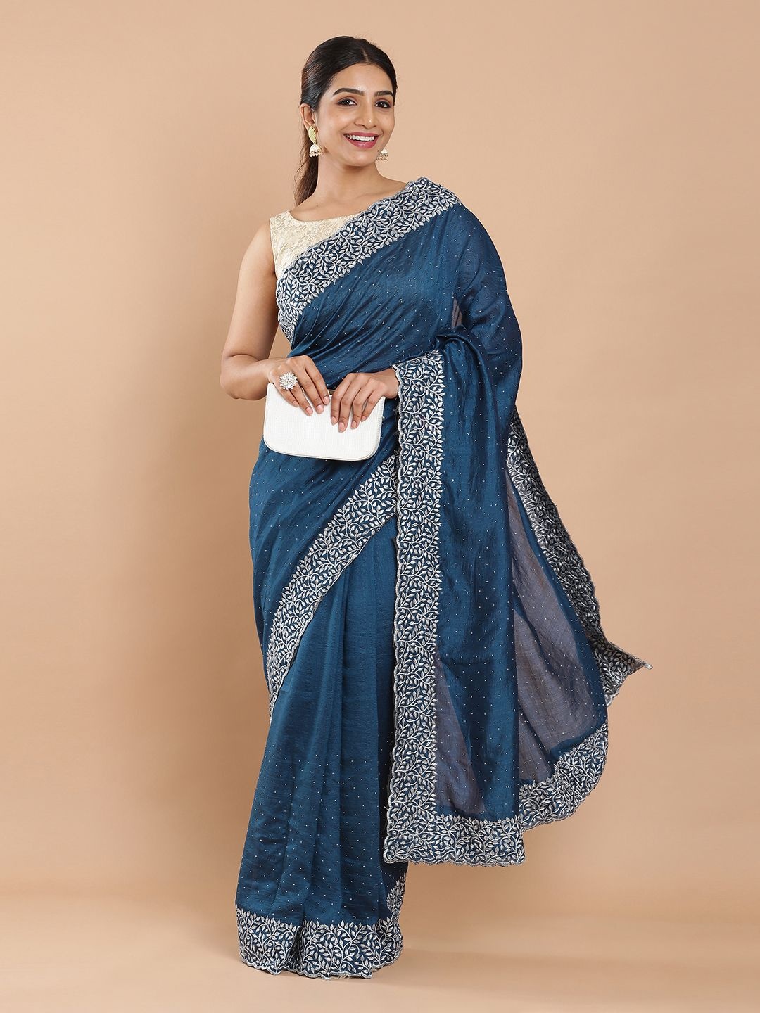 Kalyan Silks Embellished Beads and Stones Saree, Blue