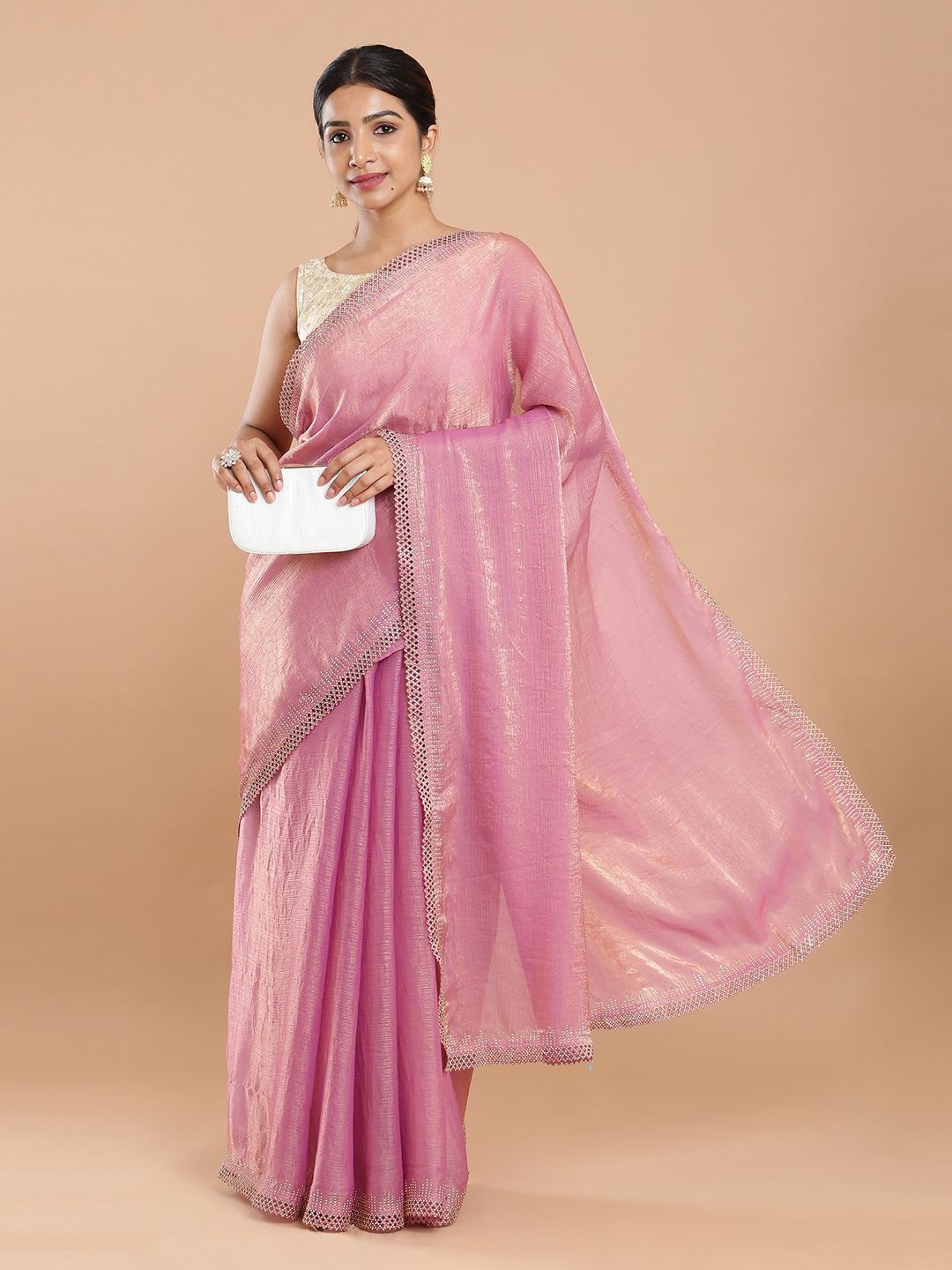 

Kalyan Silks Women Organza Designer Saree, Pink