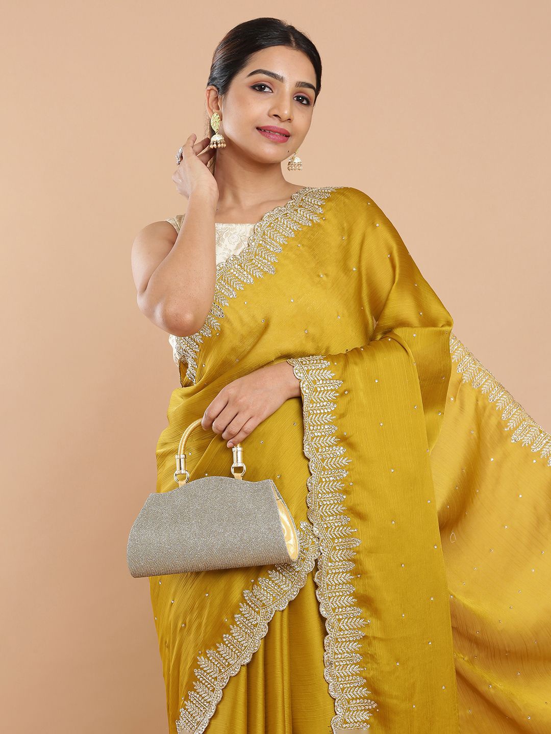 

Kalyan Silks Women Embellished Beads and Stones Saree, Green