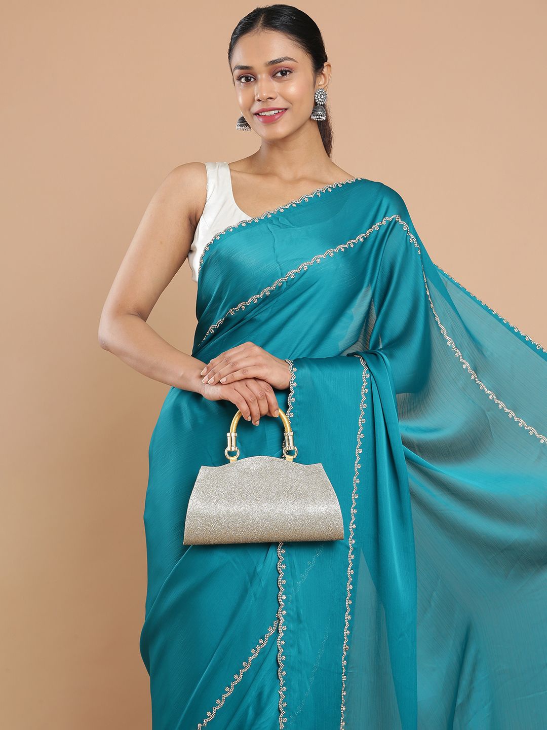 

Kalyan Silks Embellished Beads and Stones Saree, Blue