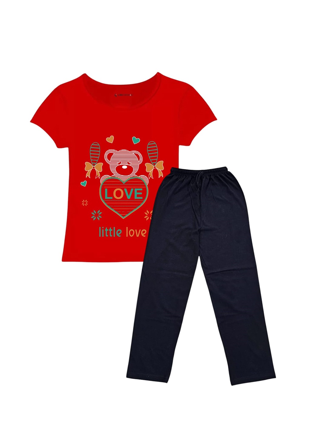 

CoolTees4U Girls Printed Pure Cotton T-Shirt With Trouser, Red