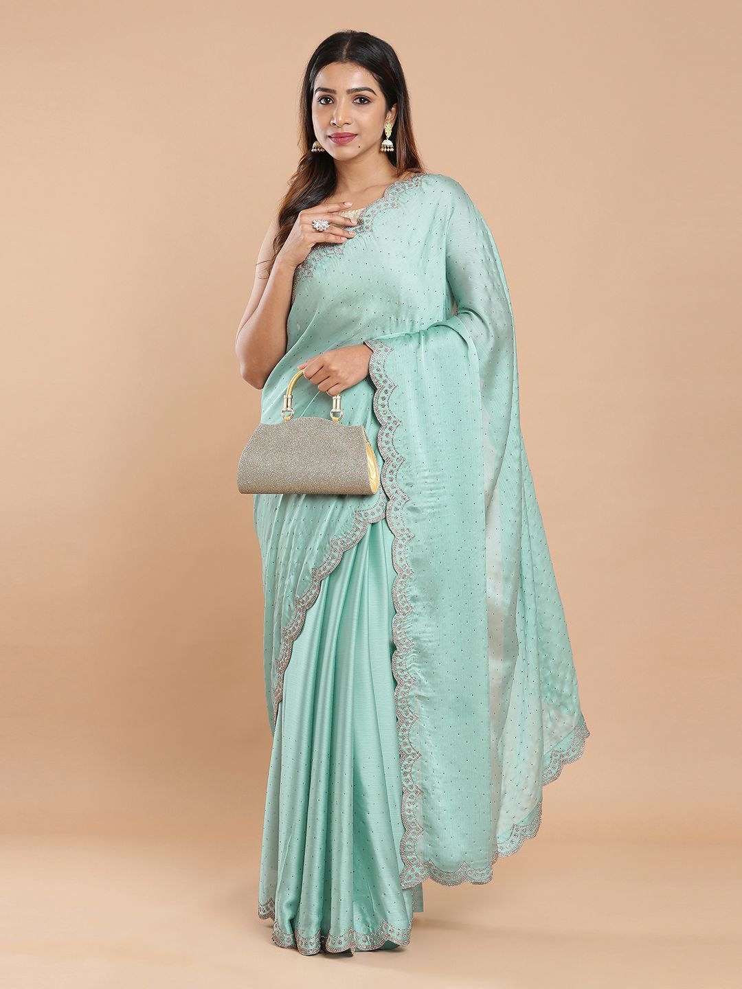 

Kalyan Silks Embellished Beads and Stones Saree, Green