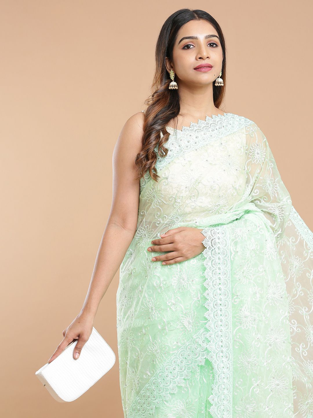 

Kalyan Silks Floral Embroidered Beads and Stones Saree, Green