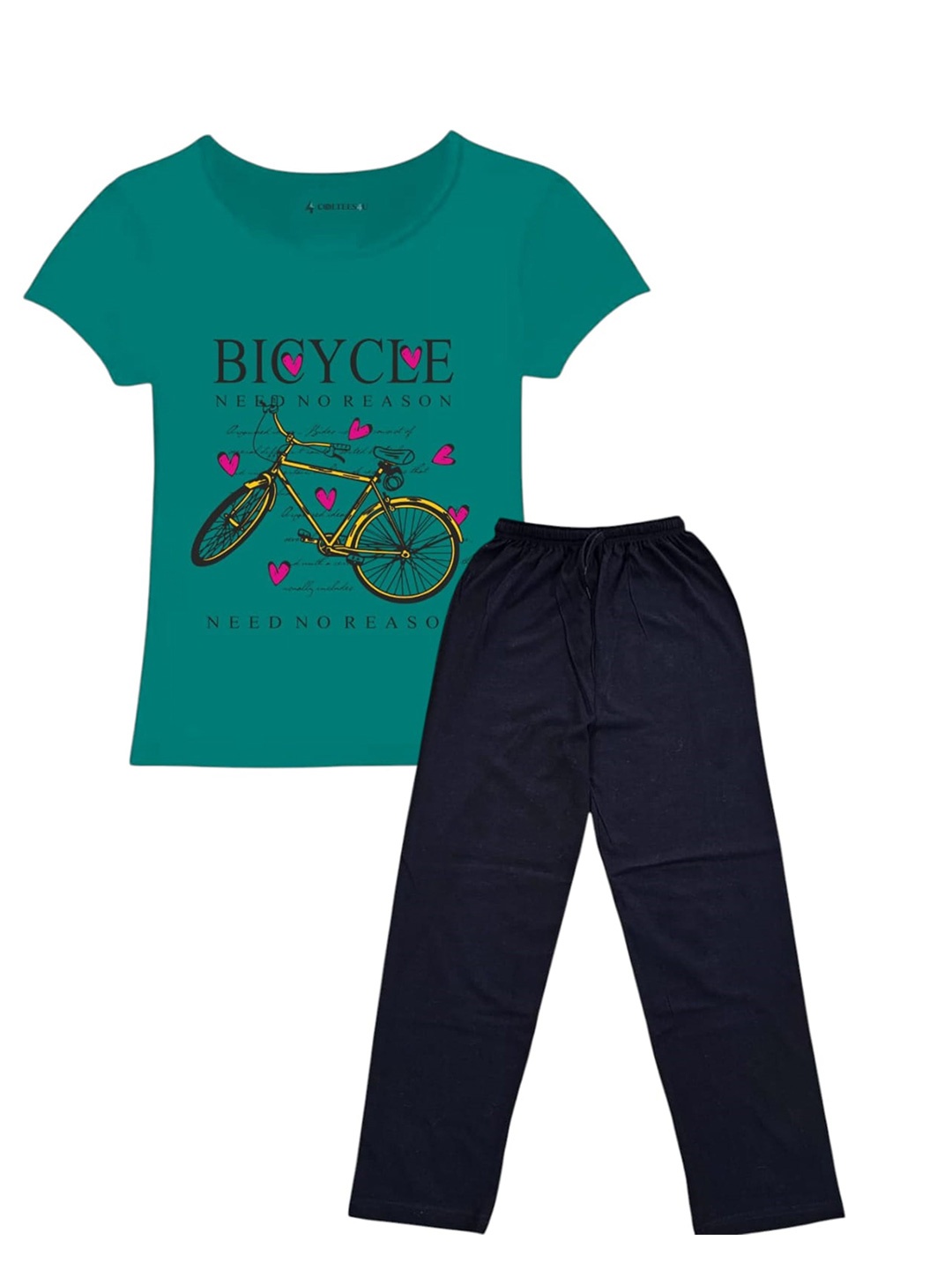 

CoolTees4U Girls Printed Pure Cotton T-shirt With Trouser, Sea green
