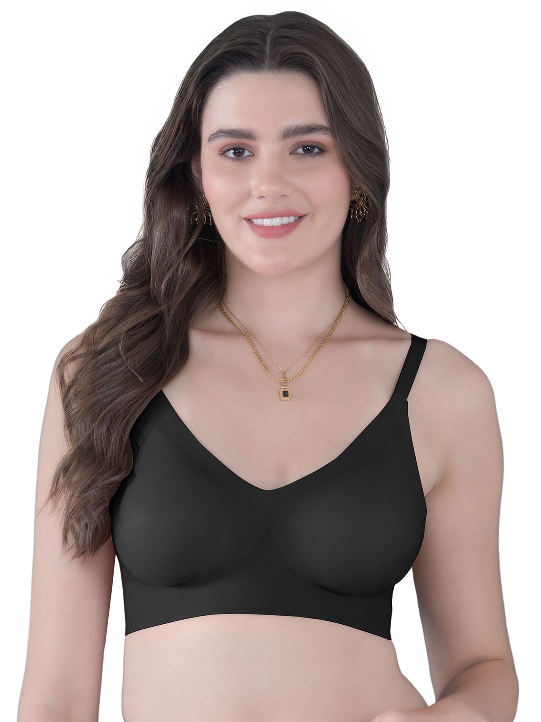 

Tweens Lightly Padded Invisibra Elastic-Free Bottom Band Seamless Bonded Bra, Black