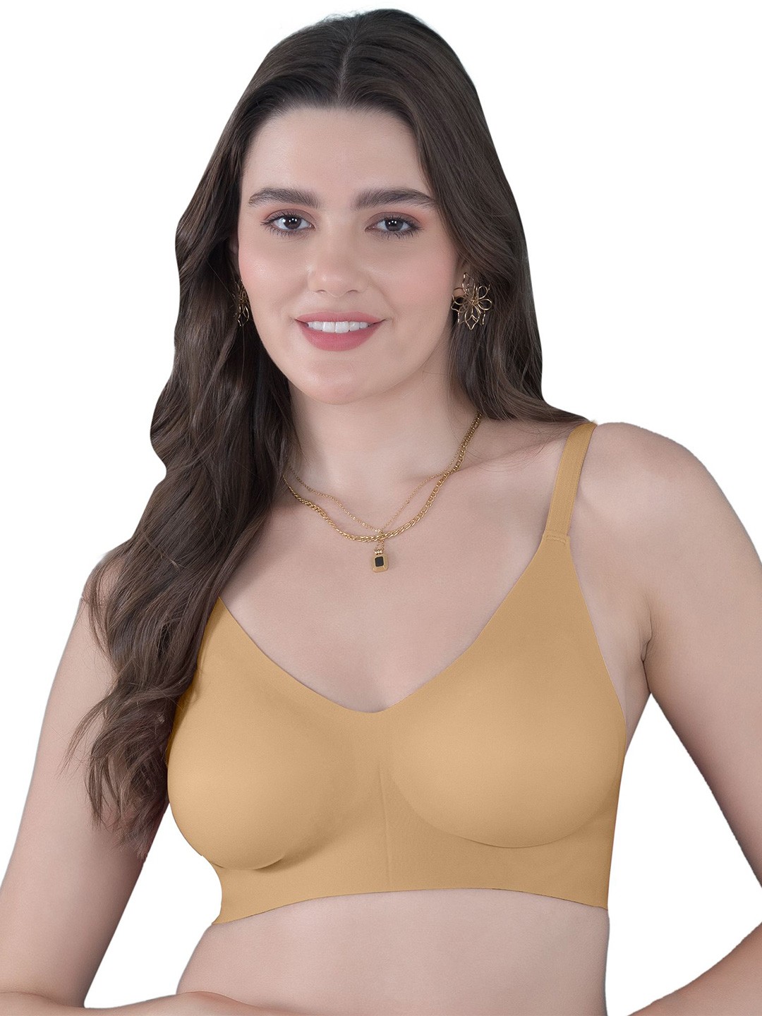 

Tweens Lightly Padded Invisibra Elastic-Free Bottom Band Seamless Bonded Bra, Beige