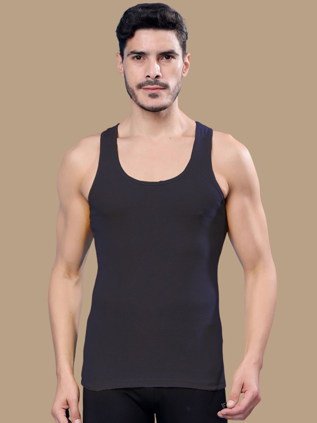 

Friskers Round Neck Ribbed Cotton Gym Vest 191224R-17, Navy blue