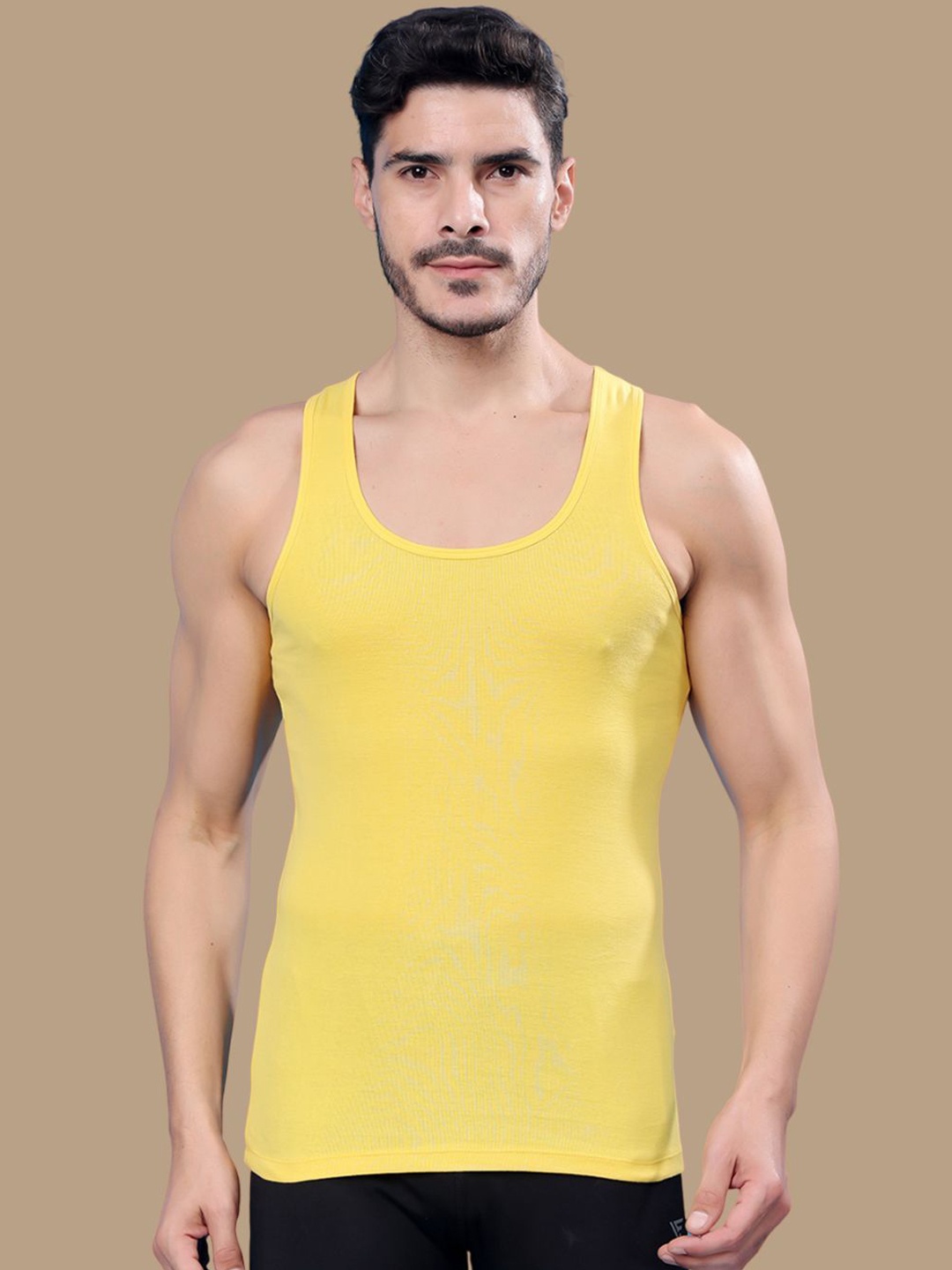 

Friskers Men Round Neck Ribbed Cotton Gym Vest 191224R-06, Yellow