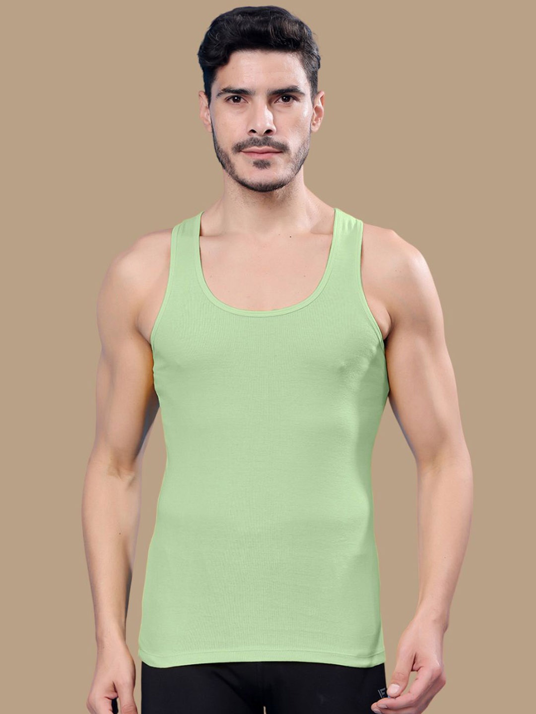 

Friskers Men Round Neck Ribbed Cotton Gym Vest 191224R-33, Sea green