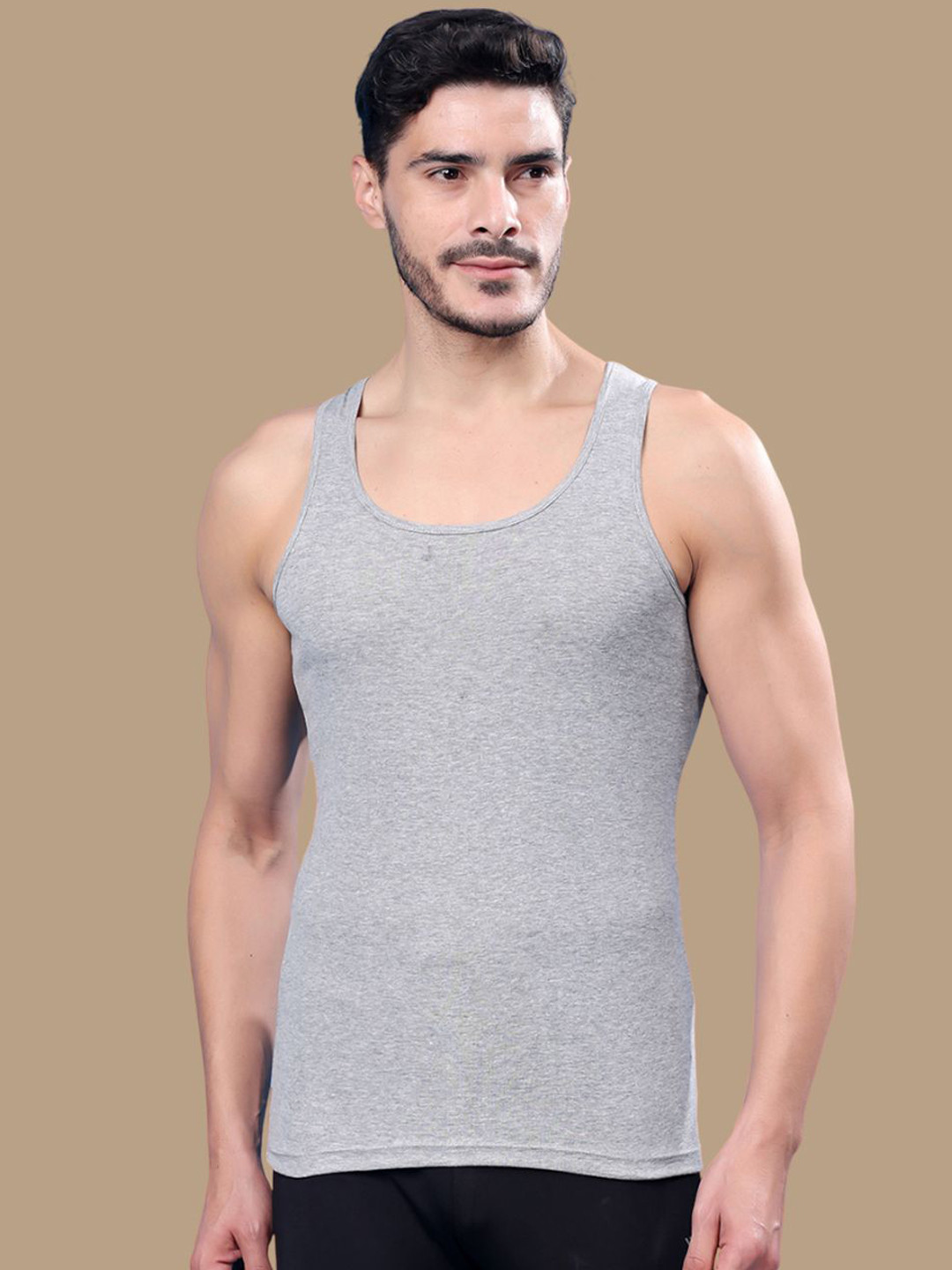 

Friskers Men Round Neck Ribbed Cotton Gym Vest 191224R-04, Grey