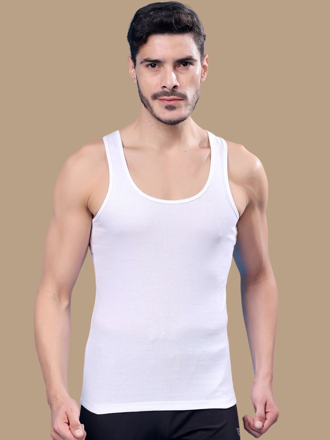

Friskers Men Ribbed Cotton Gym Vest 191224R-02, White