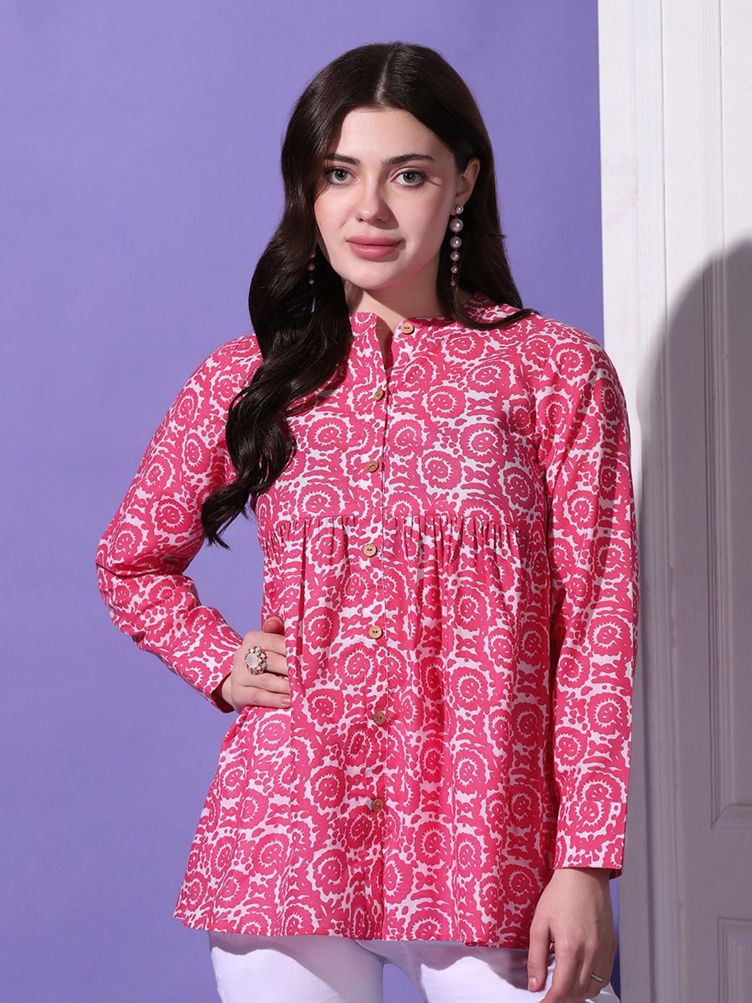 

Moda Rapido Women Opaque Printed Casual Shirt, Pink