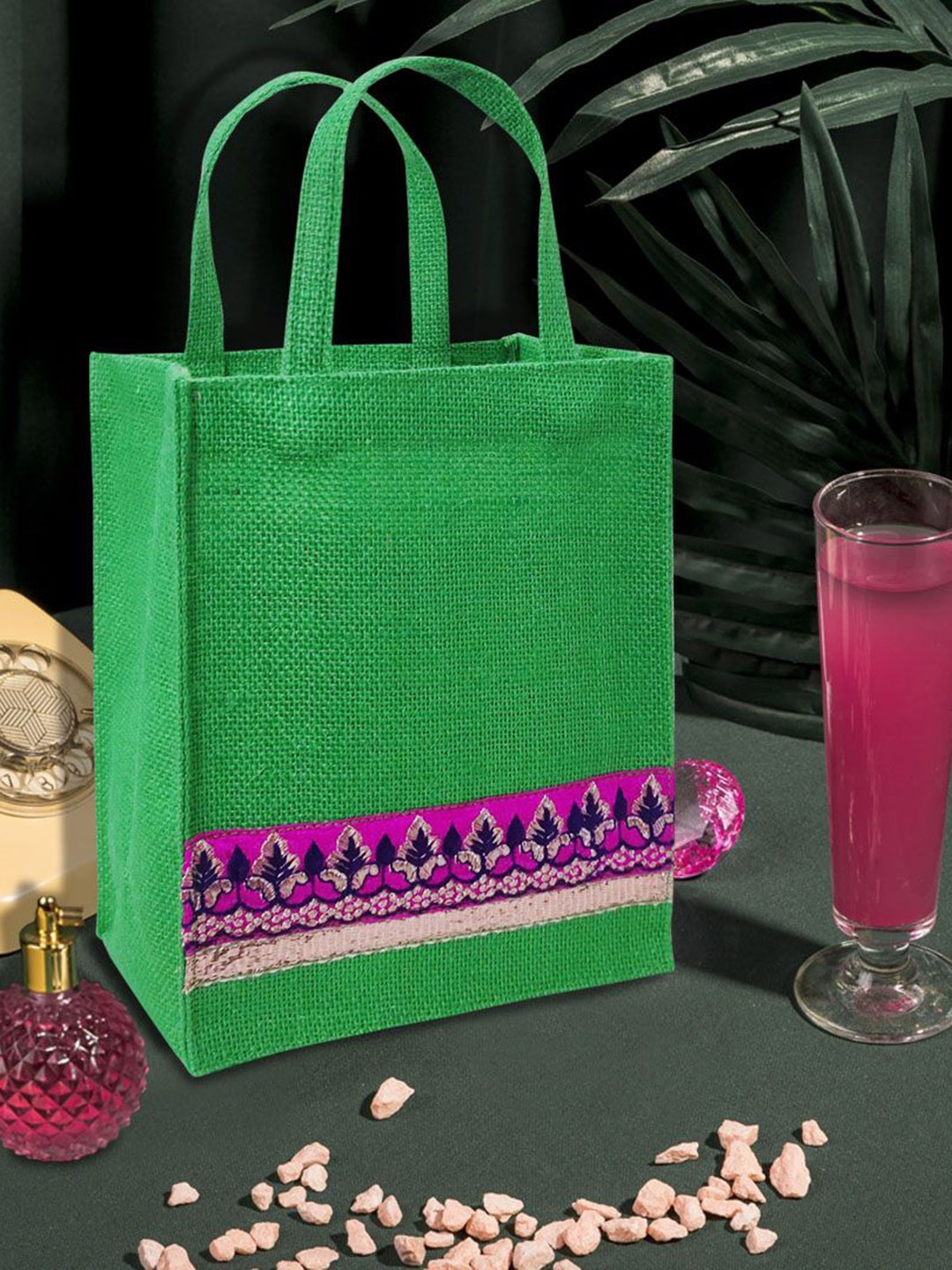 

earthbags Women LACE LUXE Ethnic Motifs Printed Lace Tote Bags, Green