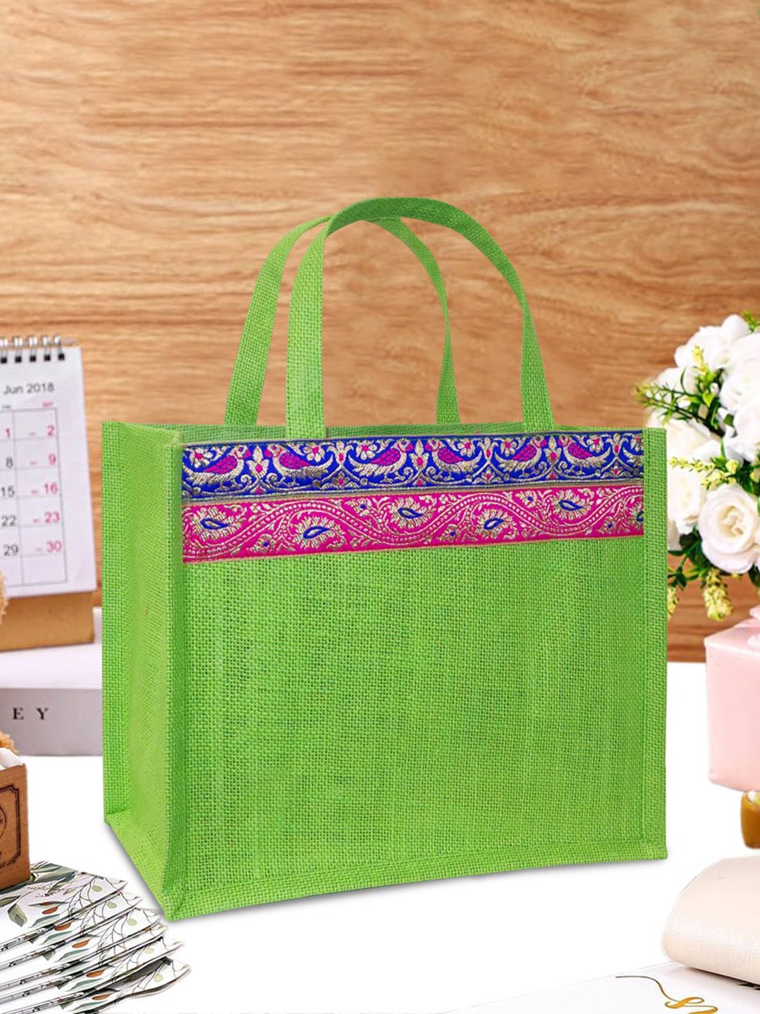 

earthbags Pack Of 3 Women Ethnic Motifs Printed Lunch Bag, Green