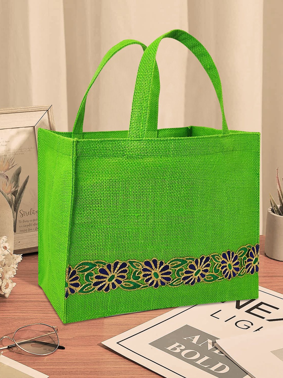 

earthbags Women Ethnic Motifs Printed Lace Tote Bags, Green